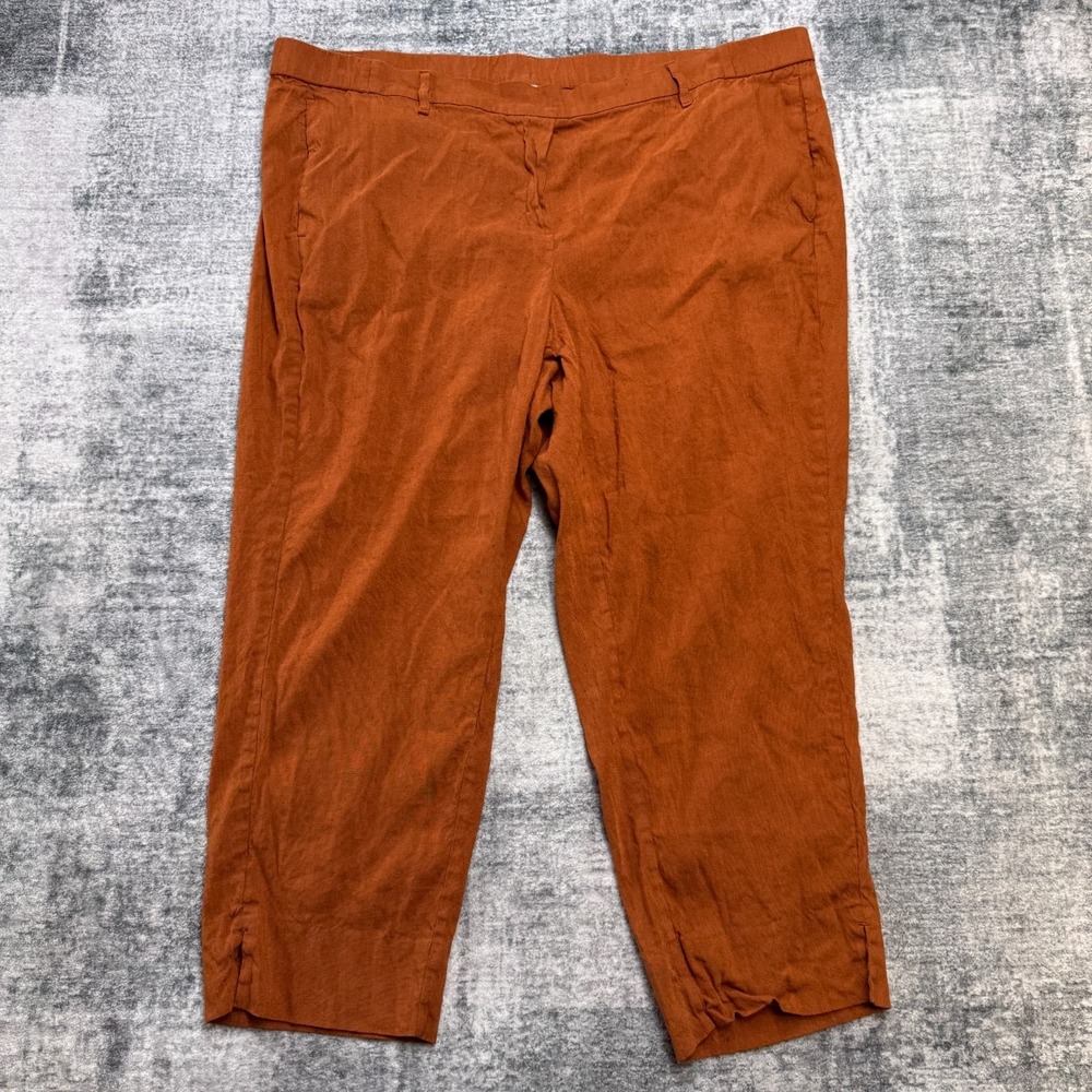 J JIll Linen Stretch Pants Womens 3X Rust Orange Crop Pull On Lagenlook Earthy